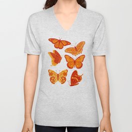Texas Butterflies – Orange and Yellow V Neck T Shirt