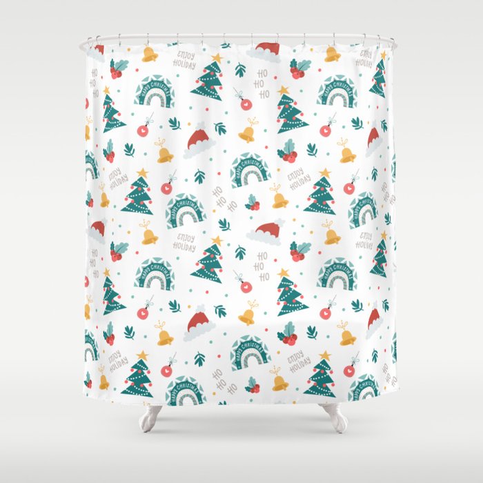 Ho Ho Ho Enjoy Holiday christmas pattern Shower Curtain