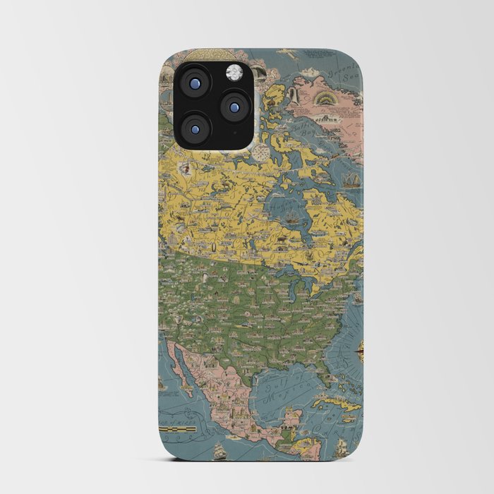  pictorial map of North America-Vintage Illustrated Map iPhone Card Case