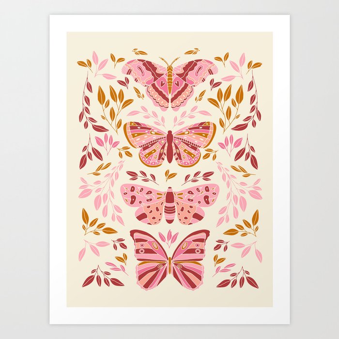Vintage Butterflies Pink  Art Print