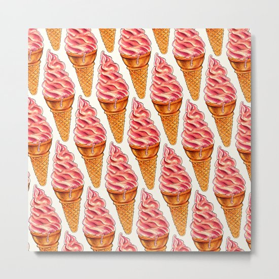 Ice Cream Pattern - Strawberry Metal Print