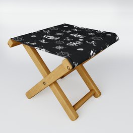 Black And White Silhouettes Of Vintage Nautical Pattern Folding Stool