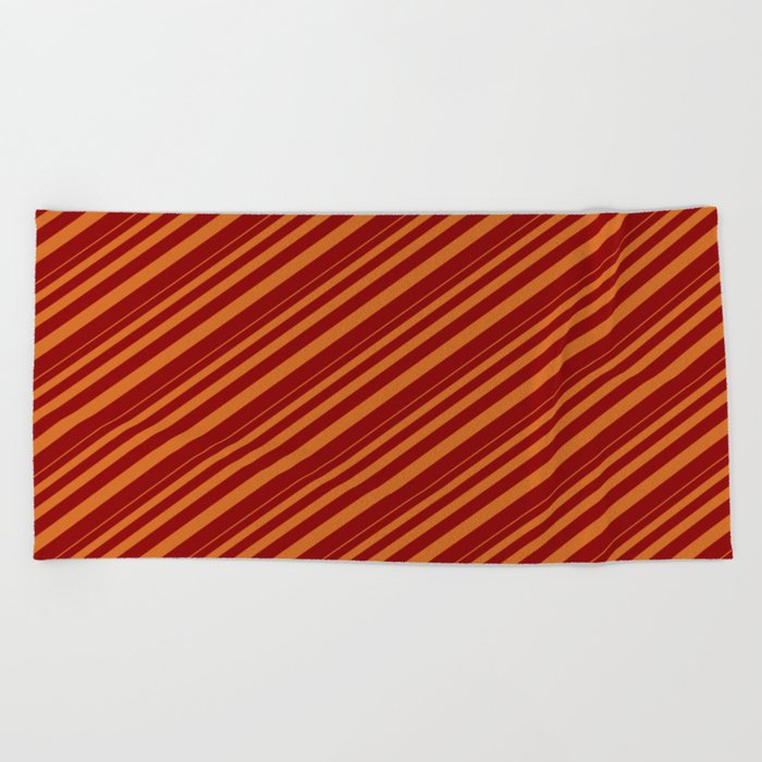 Chocolate and Dark Red Colored Lined/Striped Pattern Beach Towel