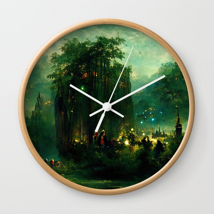 Walking into the forest of Elves Wall Clock
