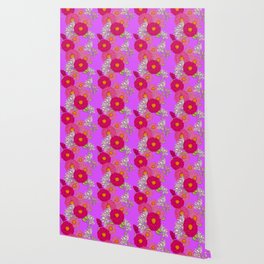 Retro Modern Mums Mid-Century Floral Wallpaper Purple Wallpaper