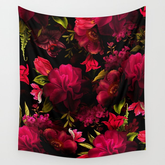Vintage & Shabby Chic - Dark Red Antique Night Roses Botanical Garden Wall Tapestry