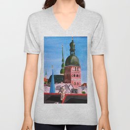 Vertical: Chimneys and Churches of Riga V Neck T Shirt
