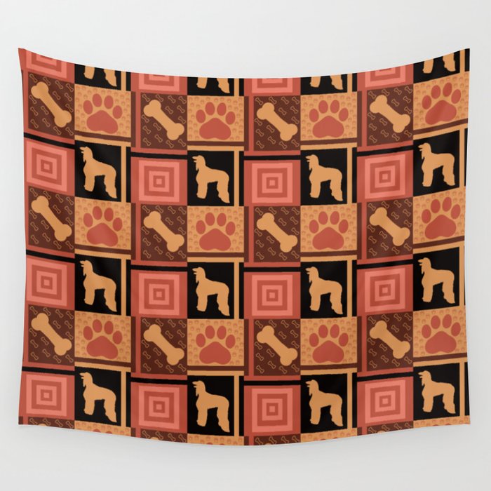 Afghan Hound Puppy Dog Pattern, Pink Brown Black Wall Tapestry