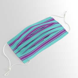 [ Thumbnail: Turquoise and Purple Colored Lines/Stripes Pattern Face Mask ]