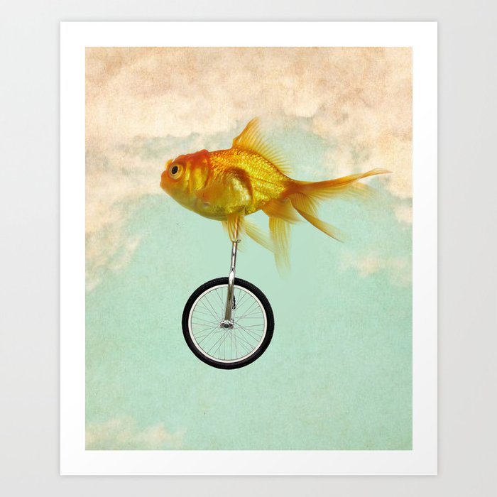 unicycle gold fish -2 Art Print