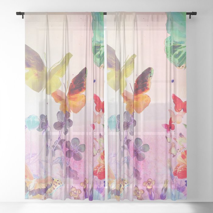 Blush Butterflies & Flowers Sheer Curtain