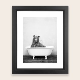 Bear in a Vintage Bathtub (bw) Framed Art Print