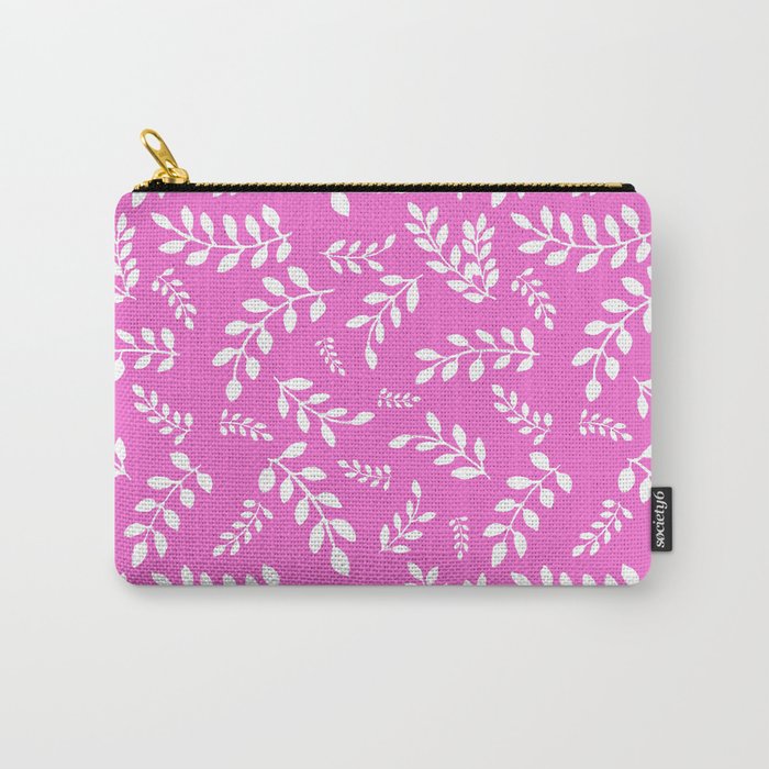 White Leaves on a Rose Pink background Carry-All Pouch