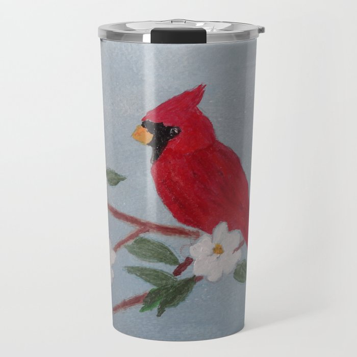 Red Cardinal Perched On Dogwood Flower Branch Acrylic Painting By