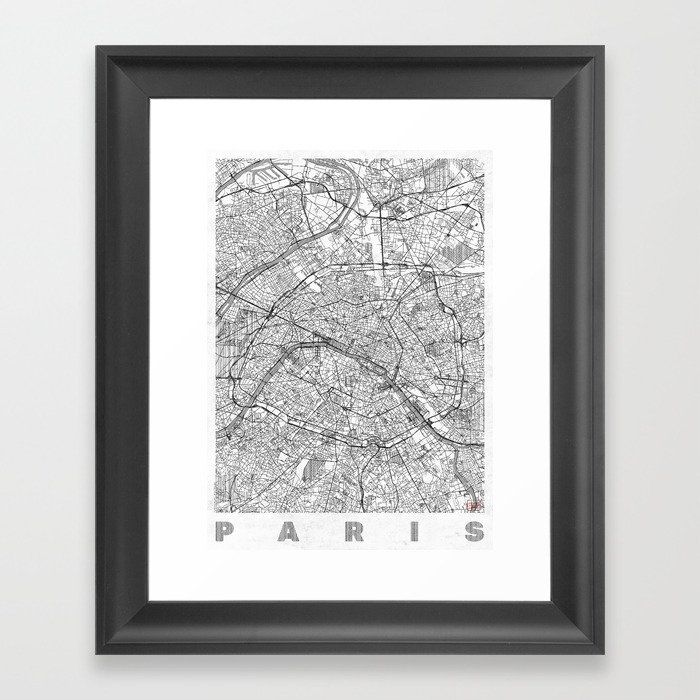 Paris Map Line Framed Art Print