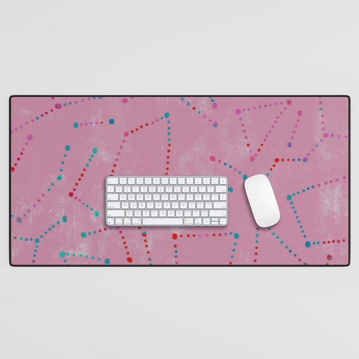 Girly pink teal red watercolor polka dots constellations brushstrokes Desk Mat