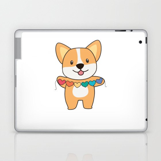 Rainbow Flag Gay Pride Lgbtq Hearts Dog Corgi Laptop & iPad Skin