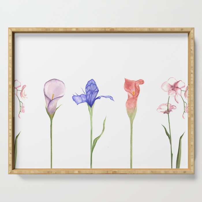 Watercolor Flowers Serving Tray