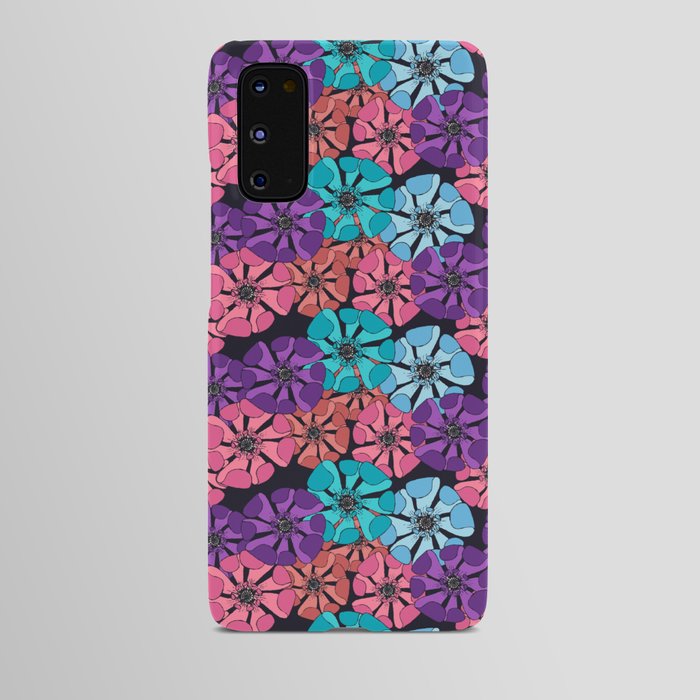 pink black blue poppy floral arrangements Android Case