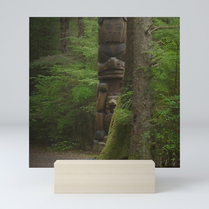 Mysterious Solitary Totem Pole in Remote Alaskan Forest Mini Art Print
