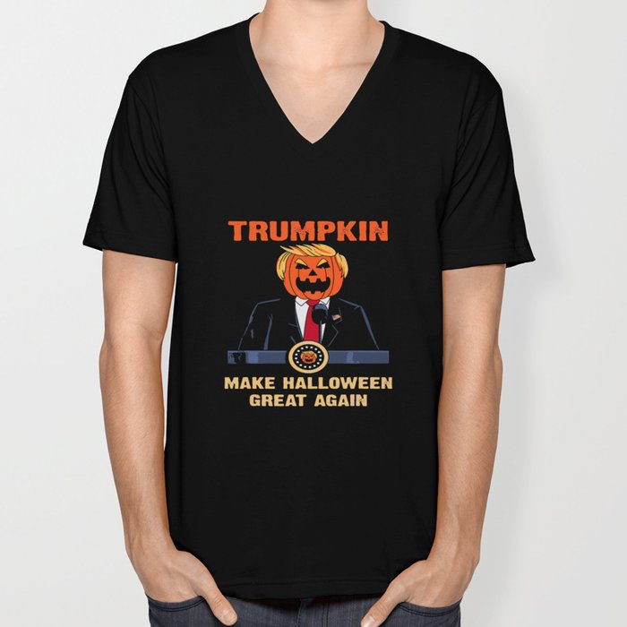 Trumpkin Make Halloween Great Again Funny Trump V Neck T Shirt by