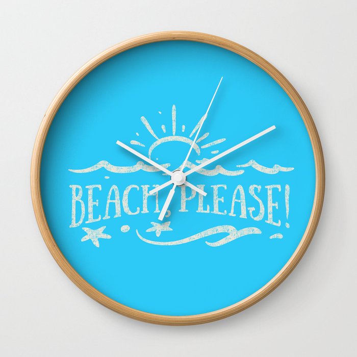 BEACH PLEASE - white Typography on Aqua for your summer - Mix & Match Wall Clock