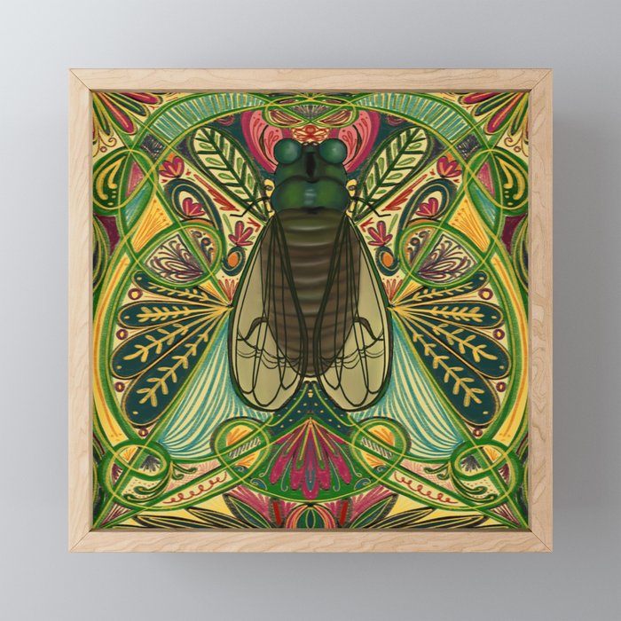 Art Deco Green Cicada Framed Mini Art Print