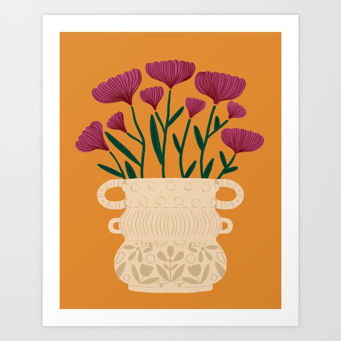 Ivory Vintage Flower Vase on Marigold Art Print