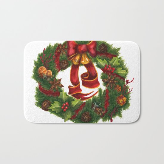 Christmas wreath. Art nouveau. Bath Mat