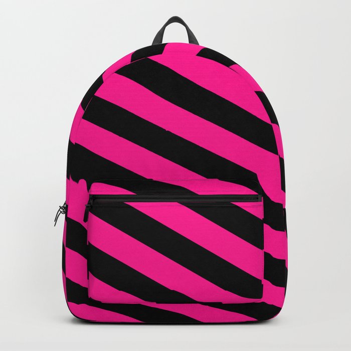 Black and Deep Pink Colored Lines/Stripes Pattern Backpack