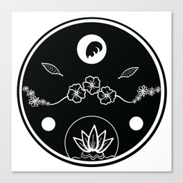 Floral Print Circle - Black on White Canvas Print