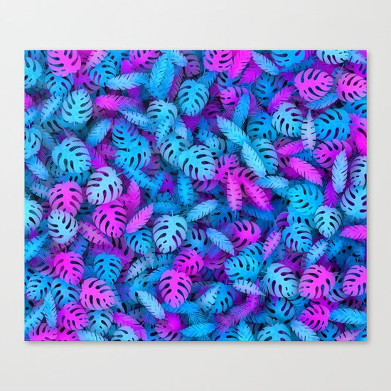 Blue pink tropical leaves Canvas Print