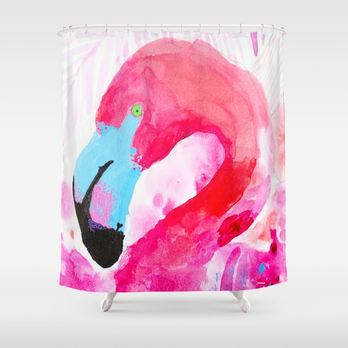 Fabulous! Flamingo, by Miss C Shower Curtain