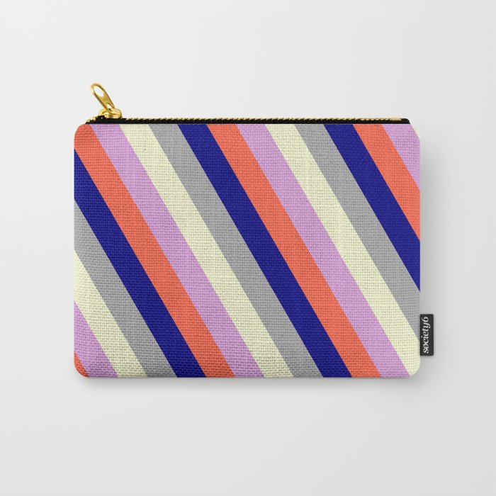 Colorful Plum, Red, Blue, Dark Grey & Light Yellow Colored Lines/Stripes Pattern Carry-All Pouch