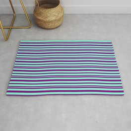 [ Thumbnail: Purple & Aquamarine Colored Pattern of Stripes Rug ]