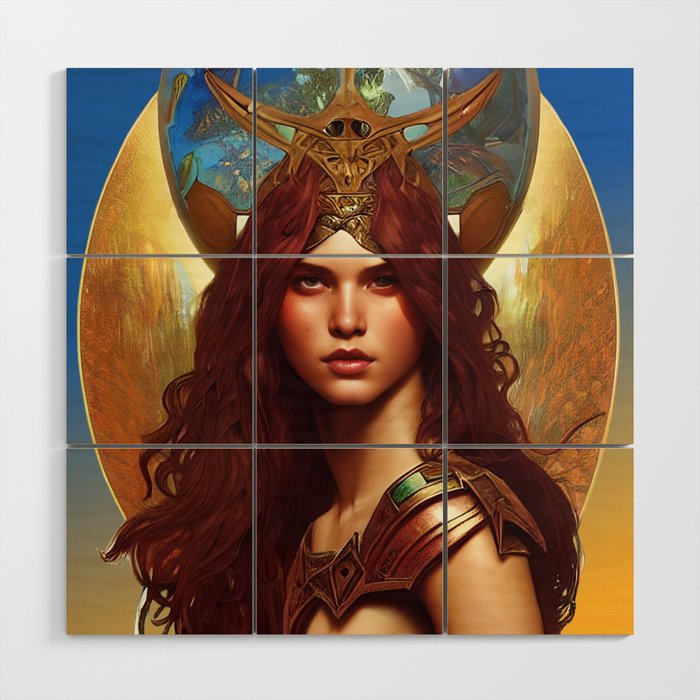 Fantasy Priestess in Front of Alternate Dimensions  Wood Wall Art