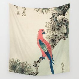 Macaw on a pine branch - Utagawa Hiroshige Wall Tapestry
