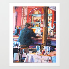 Red Bar, Chez Oskar Cafe in Brooklyn Art Print | Acrylic, Brooklyn, Pratt, Food, Realism, Bar, Cafeart, Redbar, Curated, Impressionism 
