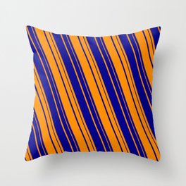 [ Thumbnail: Dark Orange and Dark Blue Colored Lines Pattern Throw Pillow ]