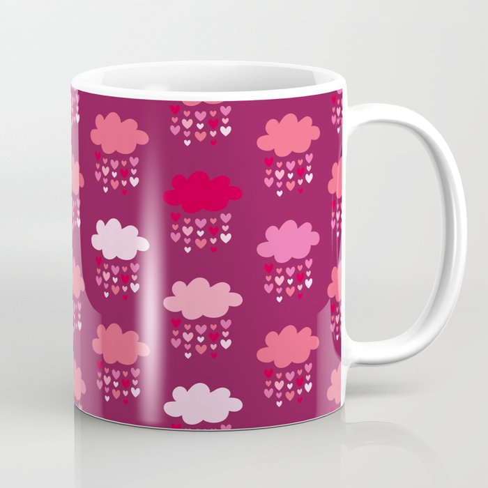 Retro raining hearts love clouds burgundy Valentine Coffee Mug