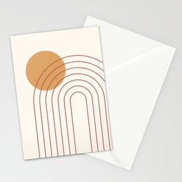 Geometric Lines in Terracotta Gold Beige 3 (Rainbow and Sun Abstract) Stationery Card