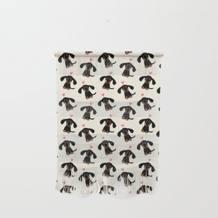 Dachshund Love | Cute Longhaired Black and Tan Wiener Dog Wall Hanging