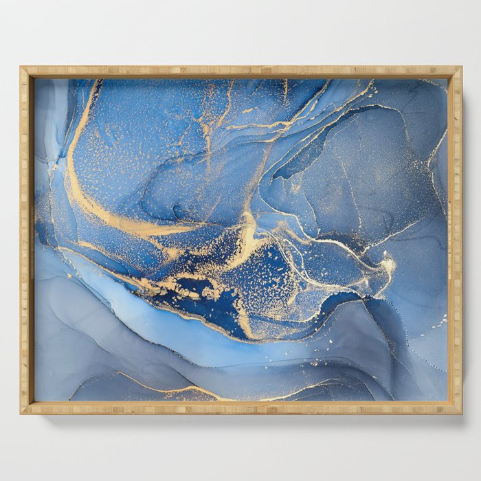 Denim Blue + Slate Abstract Storm Swirl Serving Tray