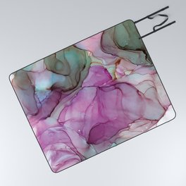 Raspberry & Slate Alcohol Ink Painting Picnic Blanket