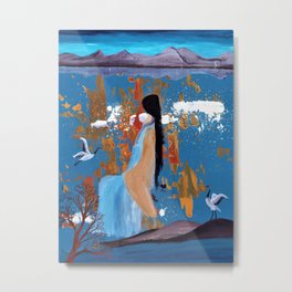 Evening Dream Metal Print | Egret, Woman, Asian, Acrylic, Abstract, Curated, Crane, Mountain, Girl, Landscape 