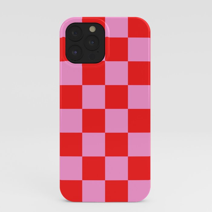 Pink Checkered And Red Bright Modern Shape Geometric Pattern iPhone Case
