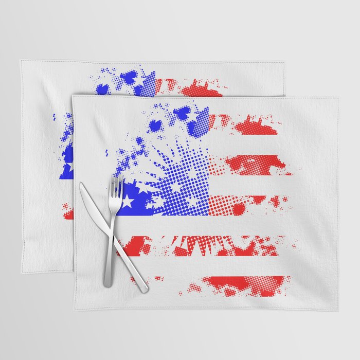 White Halftone Grunge USA flag Background Placemat