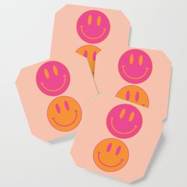 Groovy Pink and Orange Smiling Faces - Retro Aesthetic  Coaster
