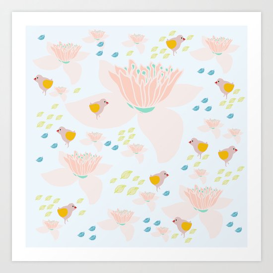 Lotus and babybird Art Print