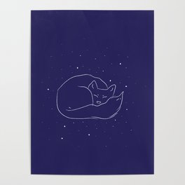 Arctic fox in a winter starry night Poster